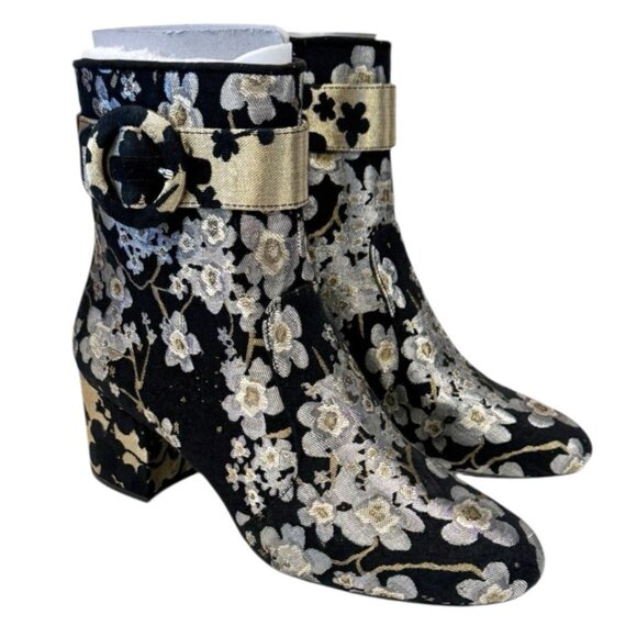 Nine West Quilby Floral Cherry Blossom Tapestry Ankle Block Heel Boots 9M NIB - Picture 1 of 10